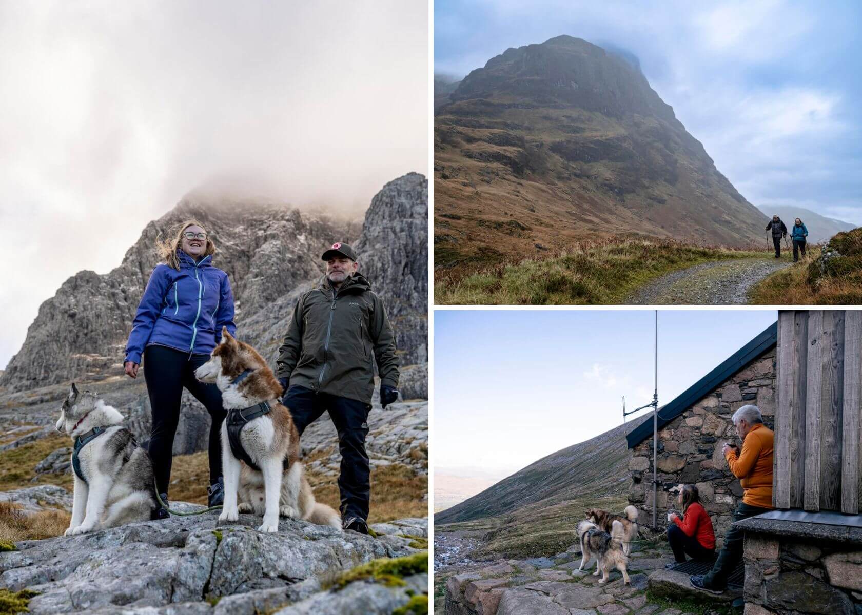 A collage of a man and women in the mountains 