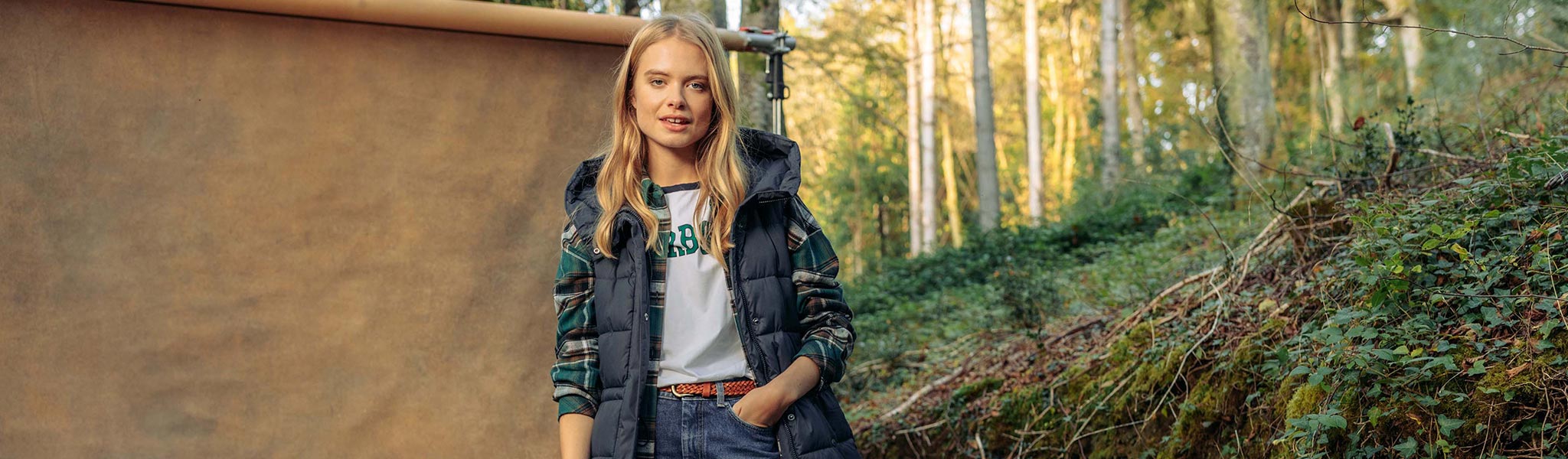 A woman wearing Barbour 