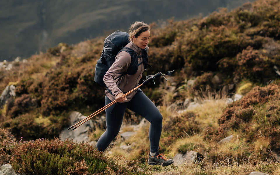 A person hiking in Montane clothing