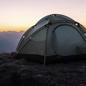 Tent pitched on a hill for camping