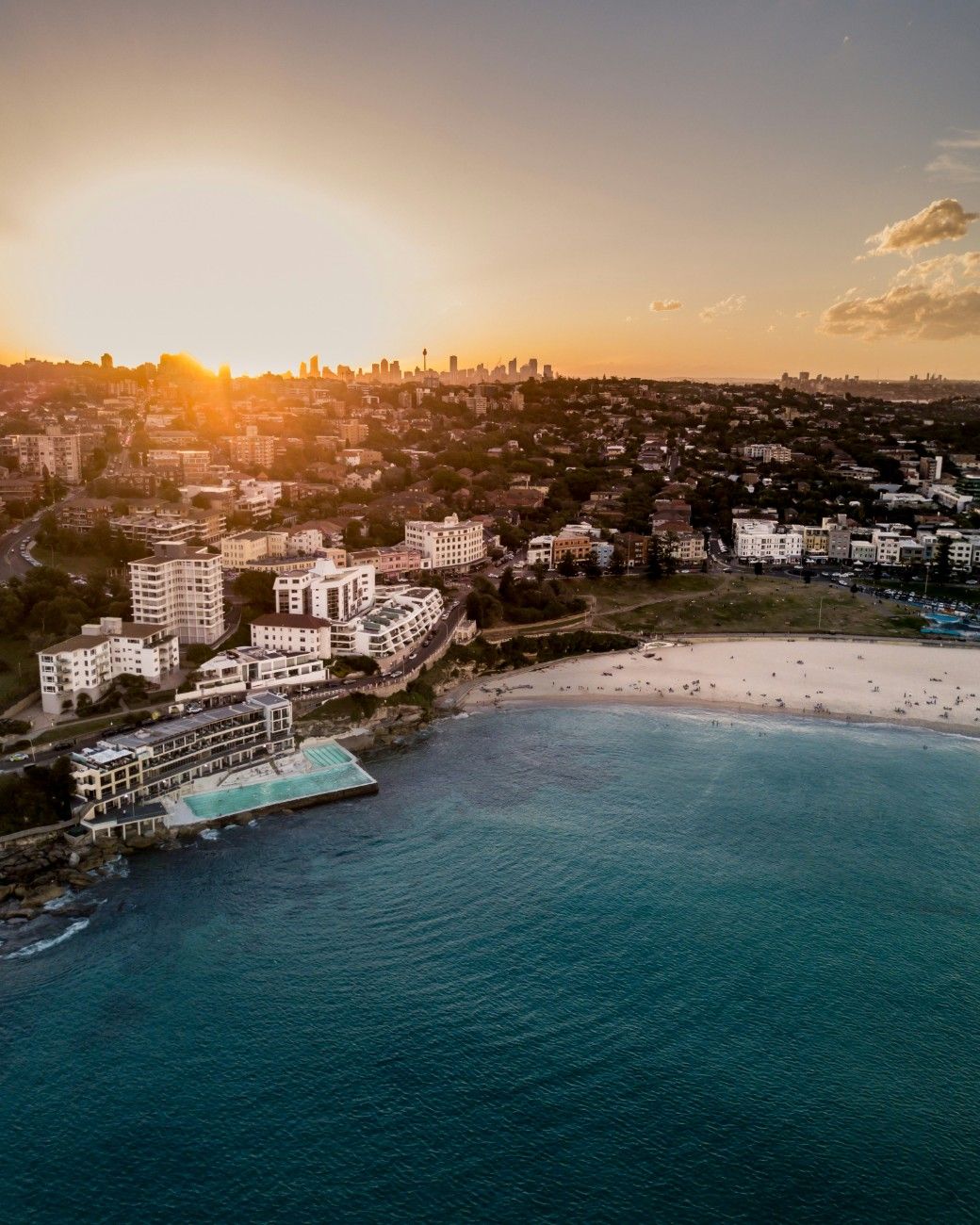 The sun setting over Bondi Beach