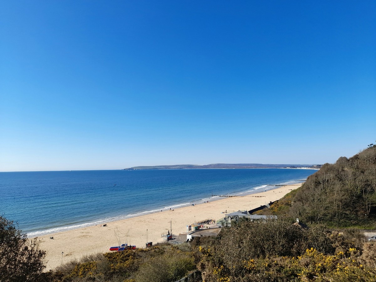 Bournemouth Beach under a blue sky 