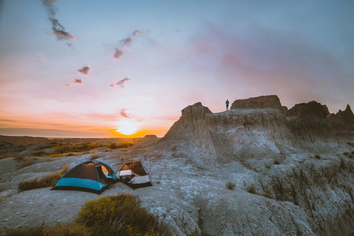 Two backpacking tents in the mountains