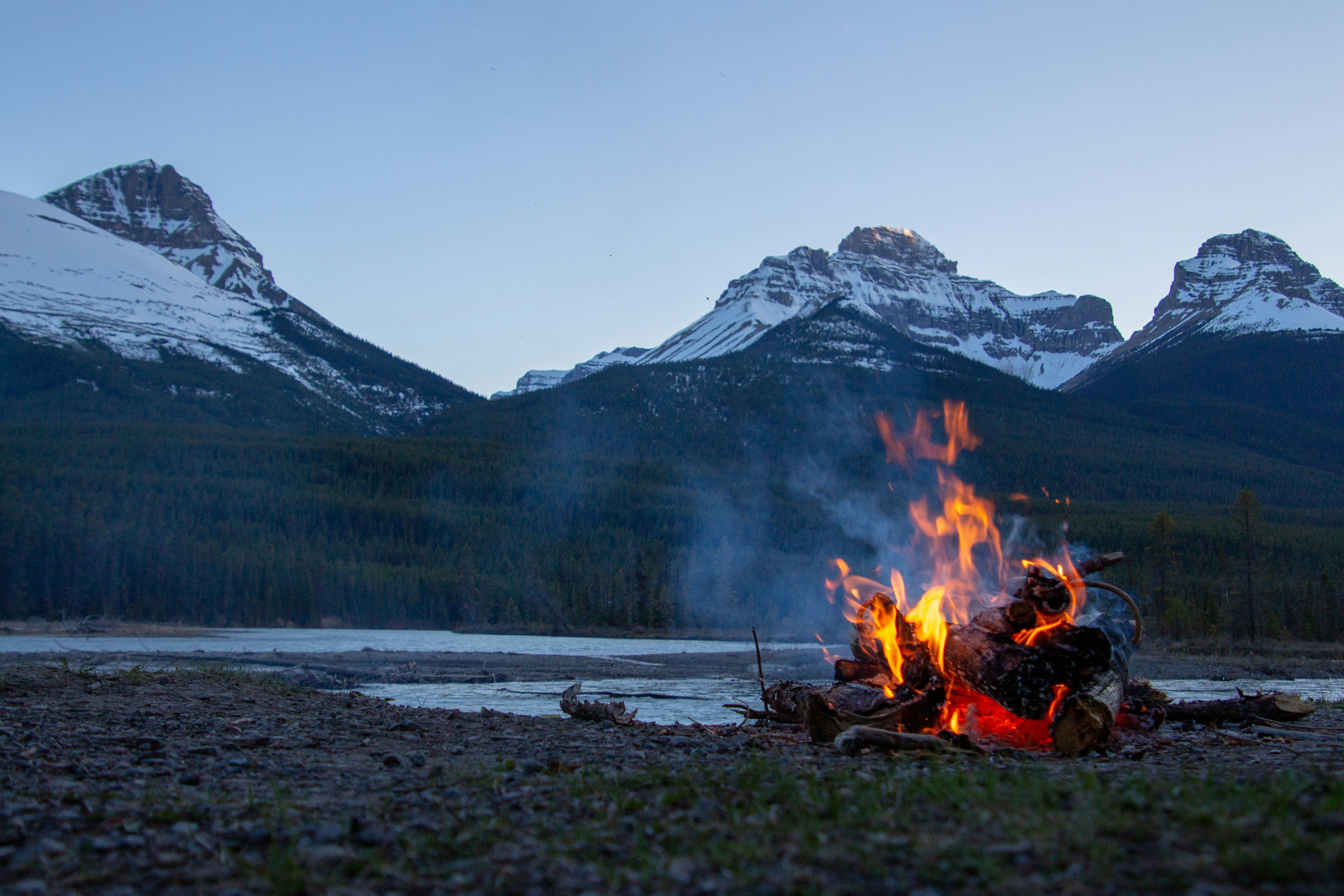 A campfire in the wilderness