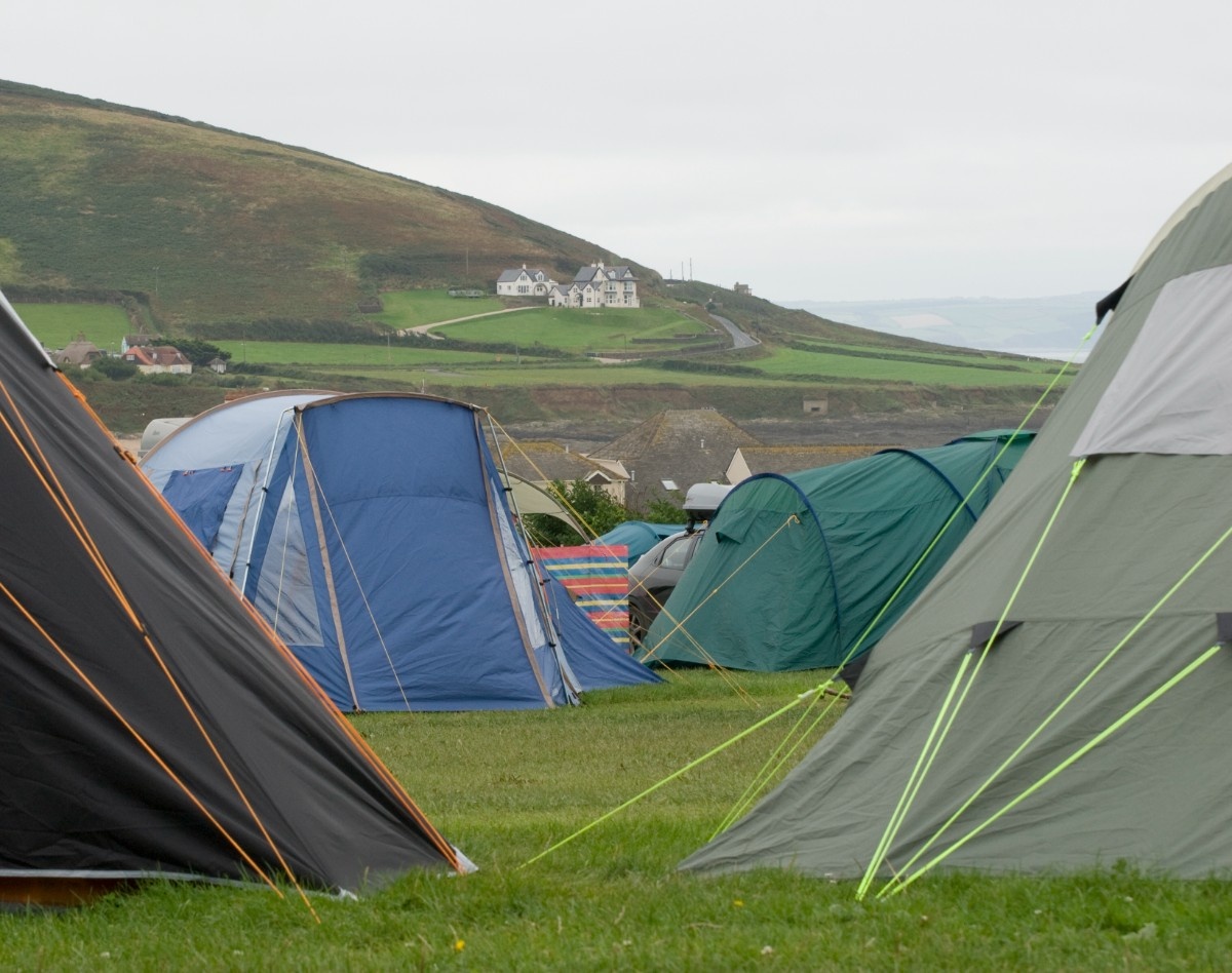 Tents at a campsite in Devon 