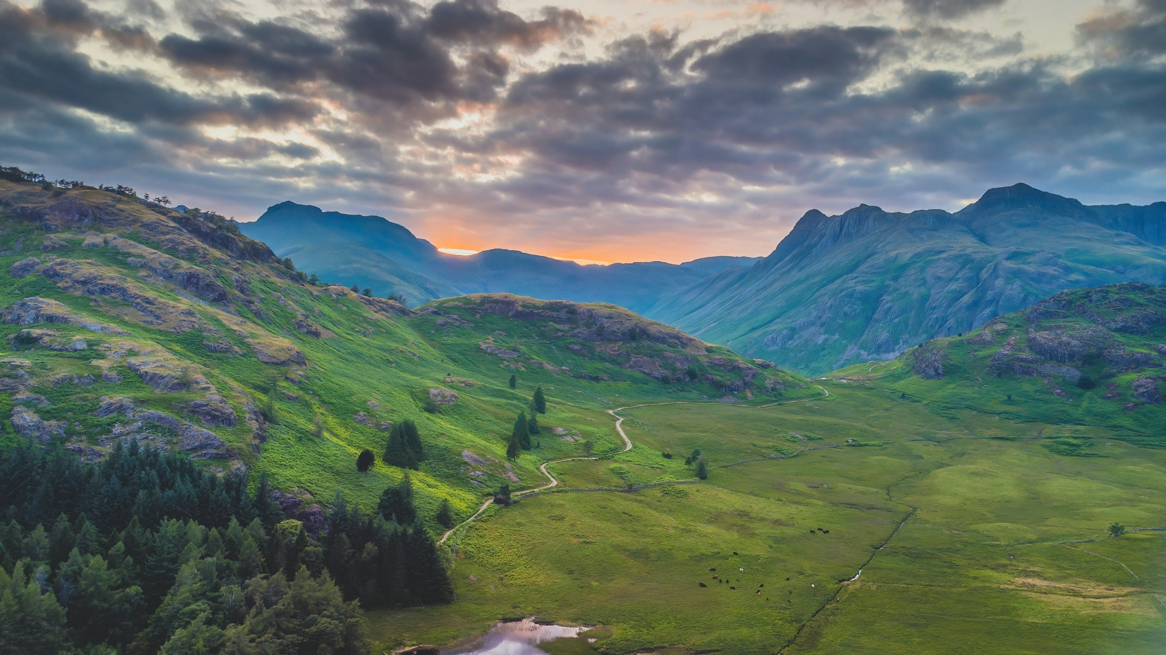 The sun setting over the Peak District 