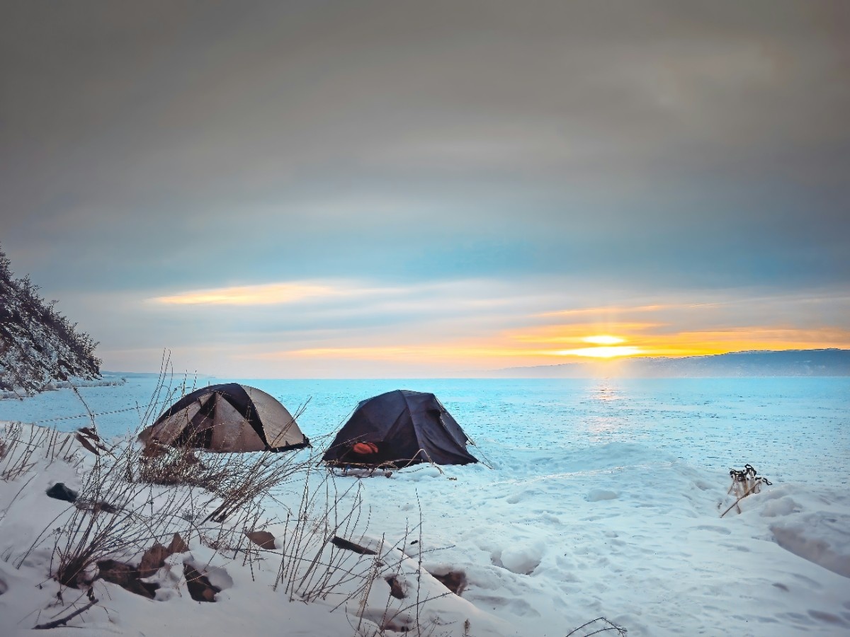 Two tents camping in the snow 