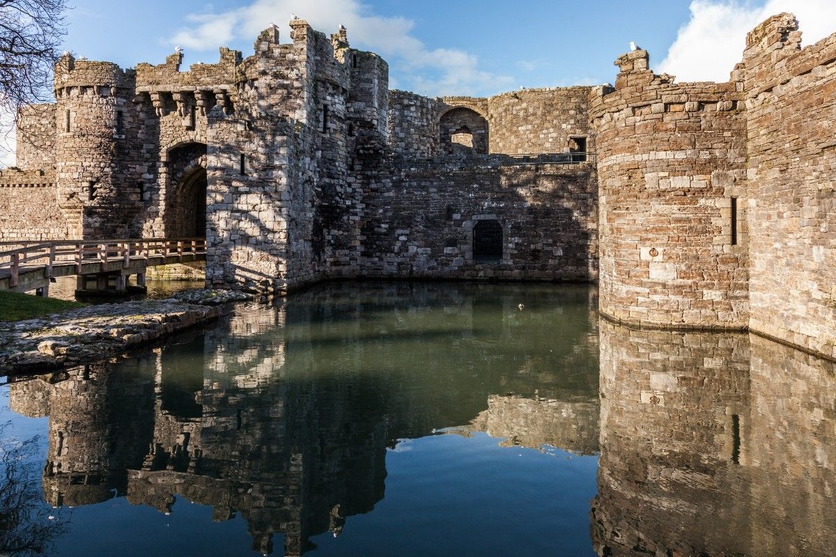 Beaumaris Castle and its surrounding moat 