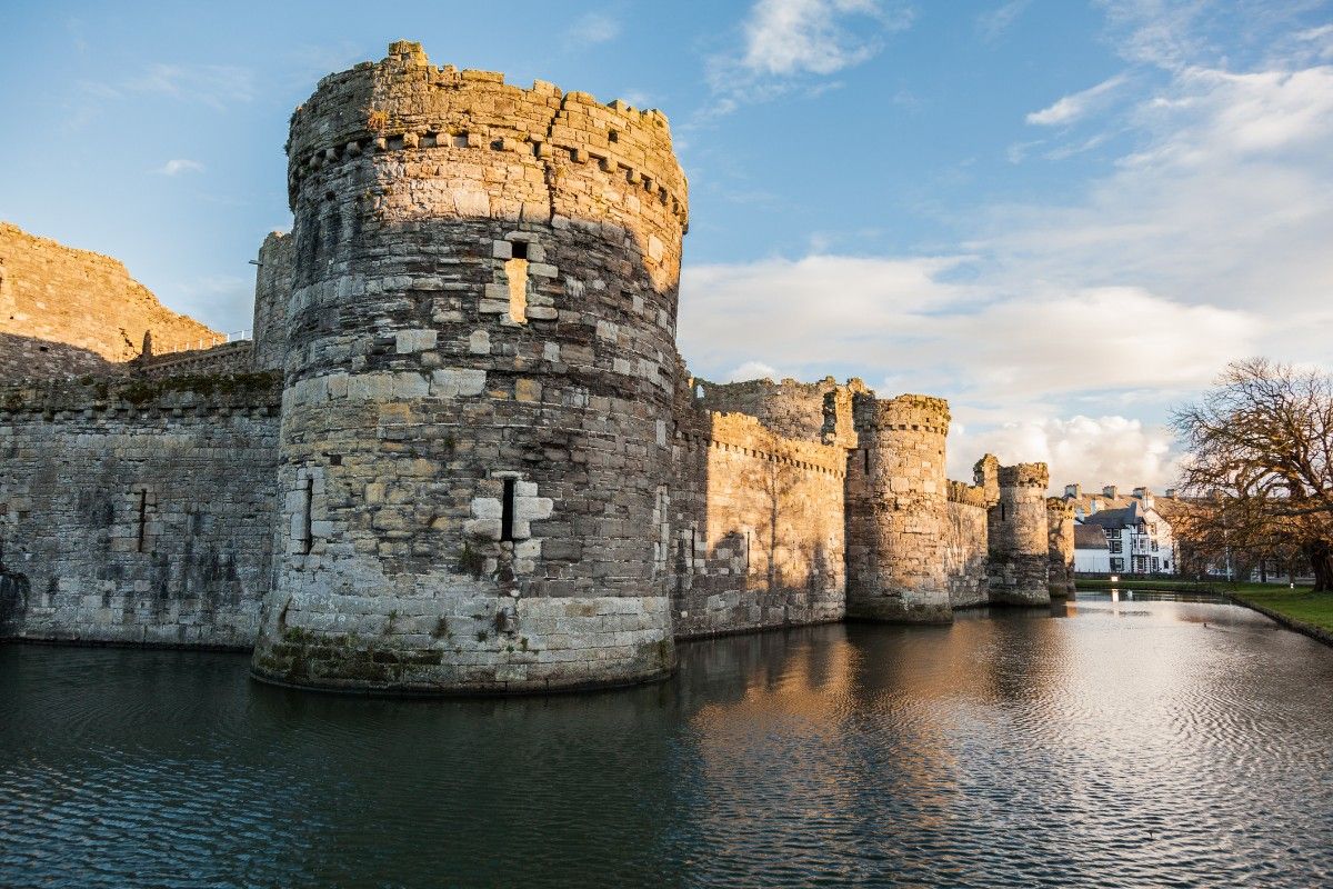 Beaumaris Castle surrounded by its moat in the autumn 