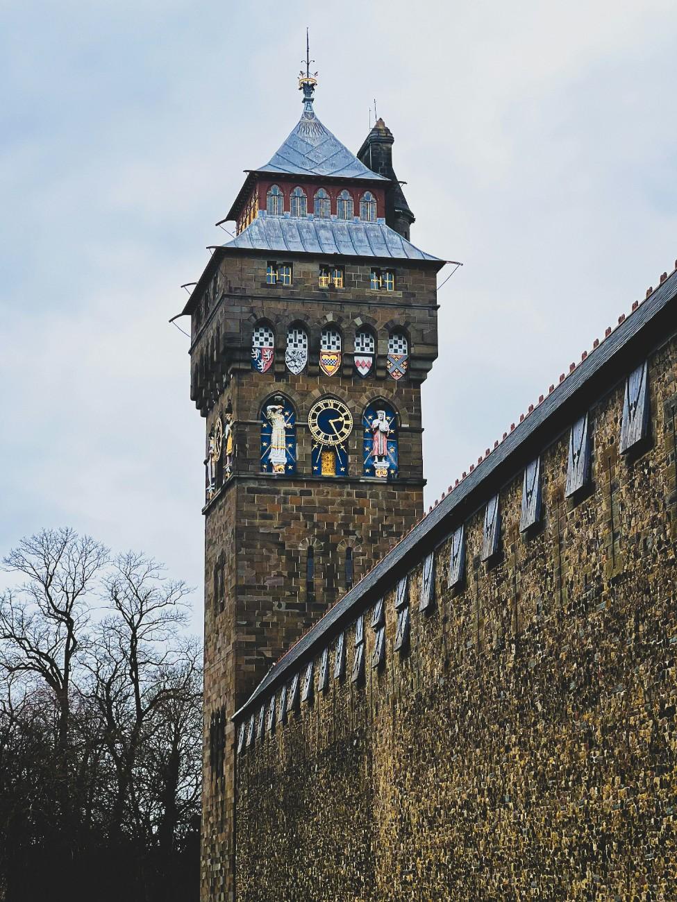 The famous clock tower of Cardiff Castle