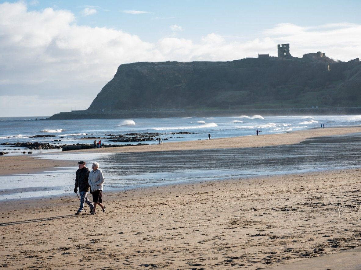 A view of Scarborough Castle from the beach 