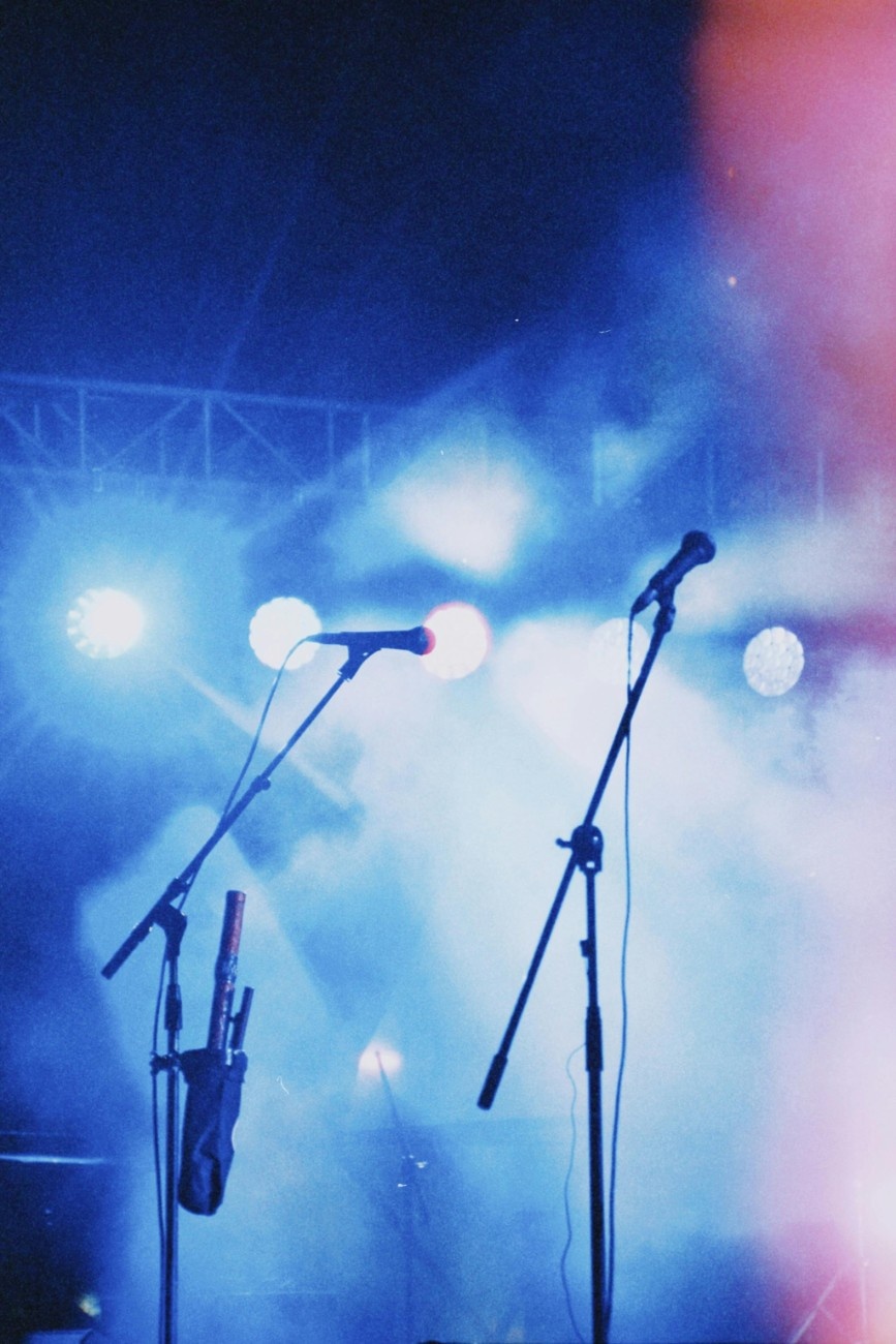 Two microphones on stage at WOMAD 