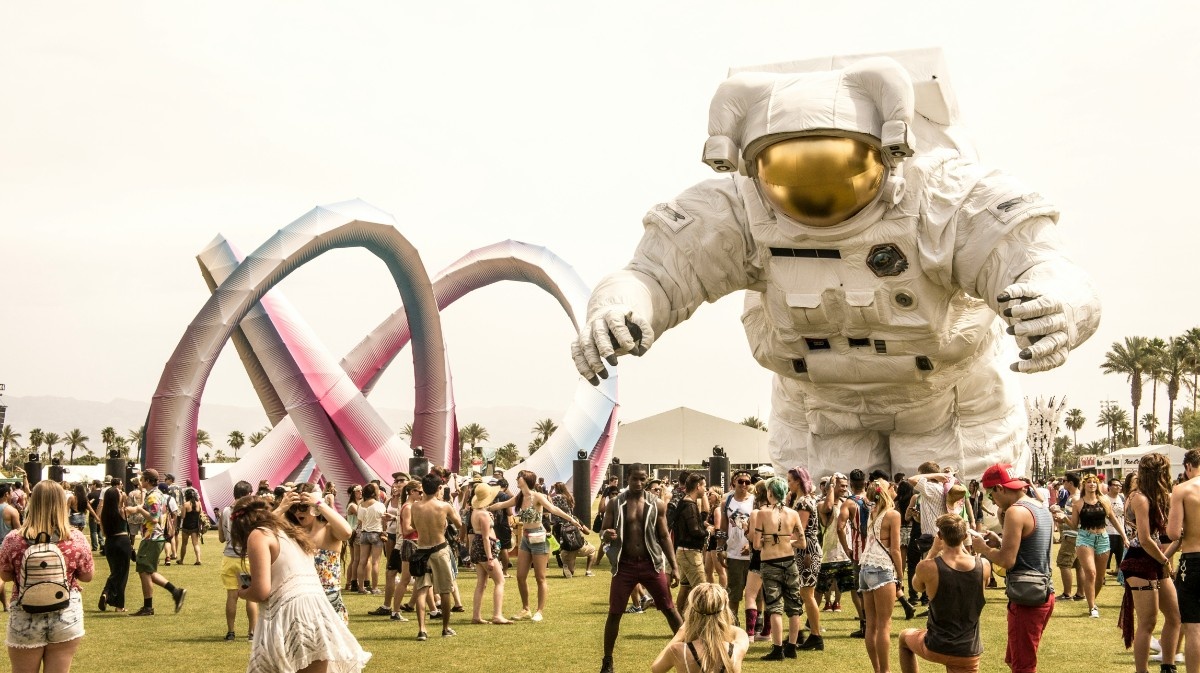 An art installation of an astronaut at Coachella