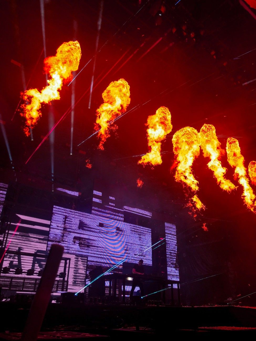 Fire cannons on the stage at Creamfields