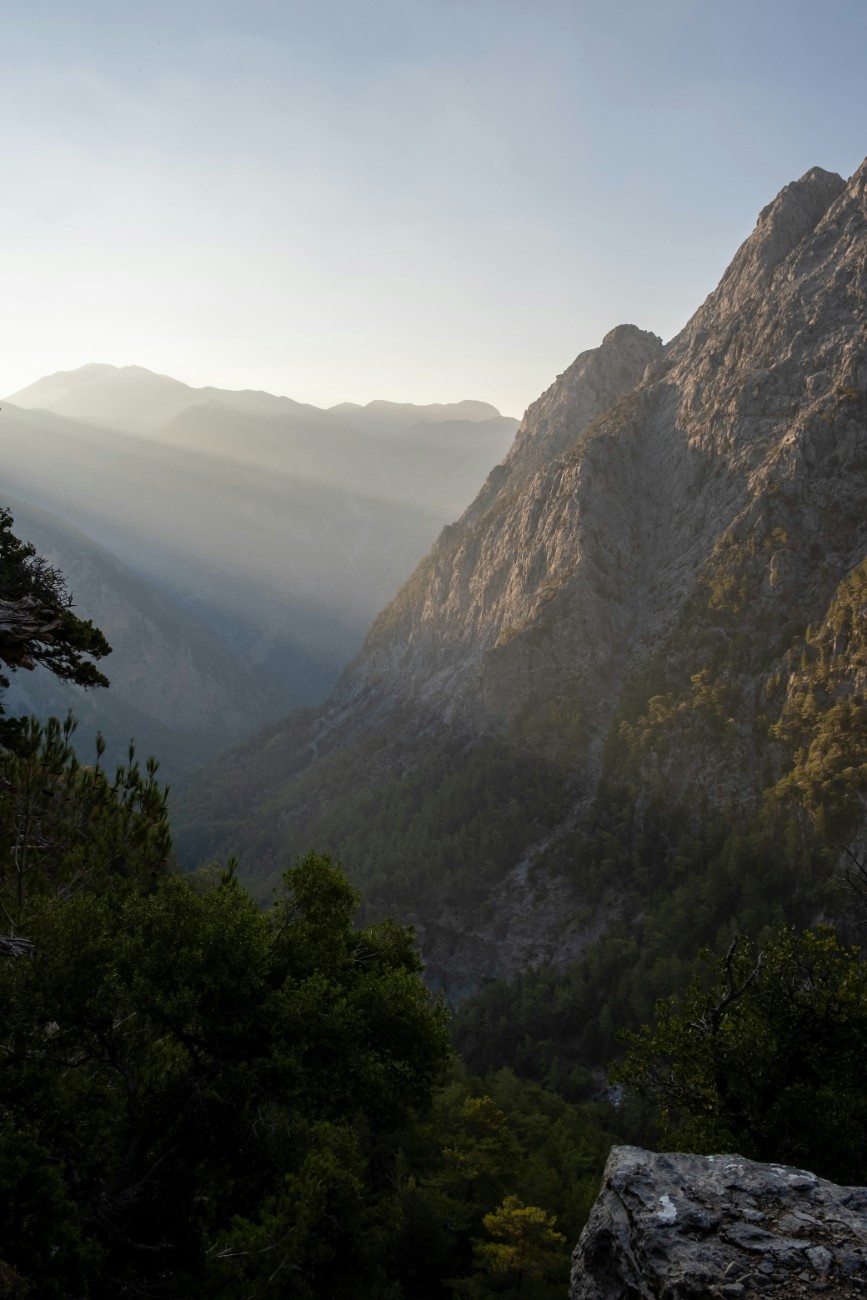 The sun rising over Samaria Gorge in Crete