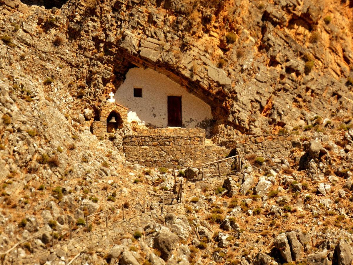 A chapel hidden in the rocky surface of Samaria Gorge in Crete