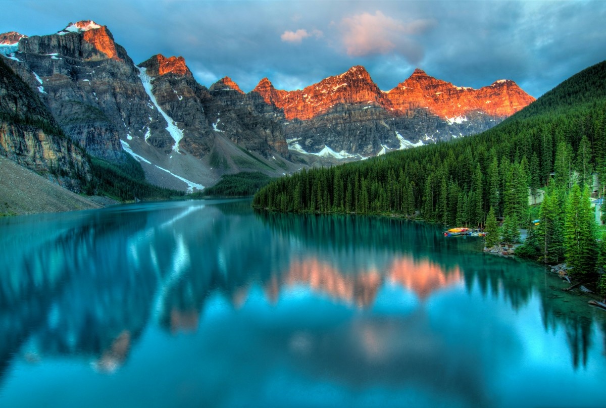 The sun setting on Banff 