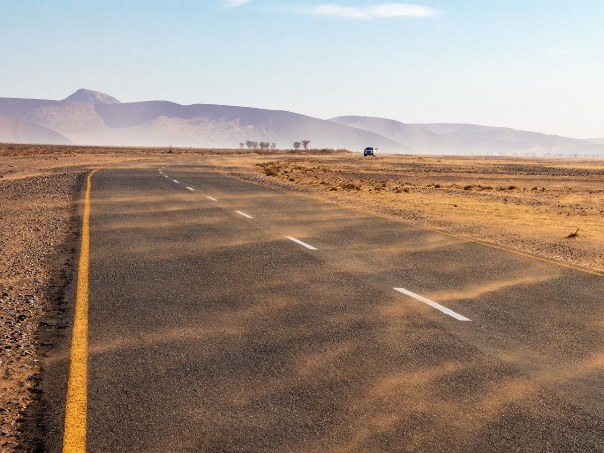 A road through Etosha National Park's desert 