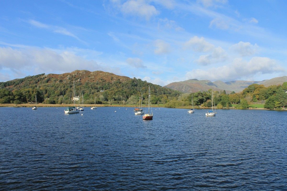 Lake Windermere with sail boats on the water 