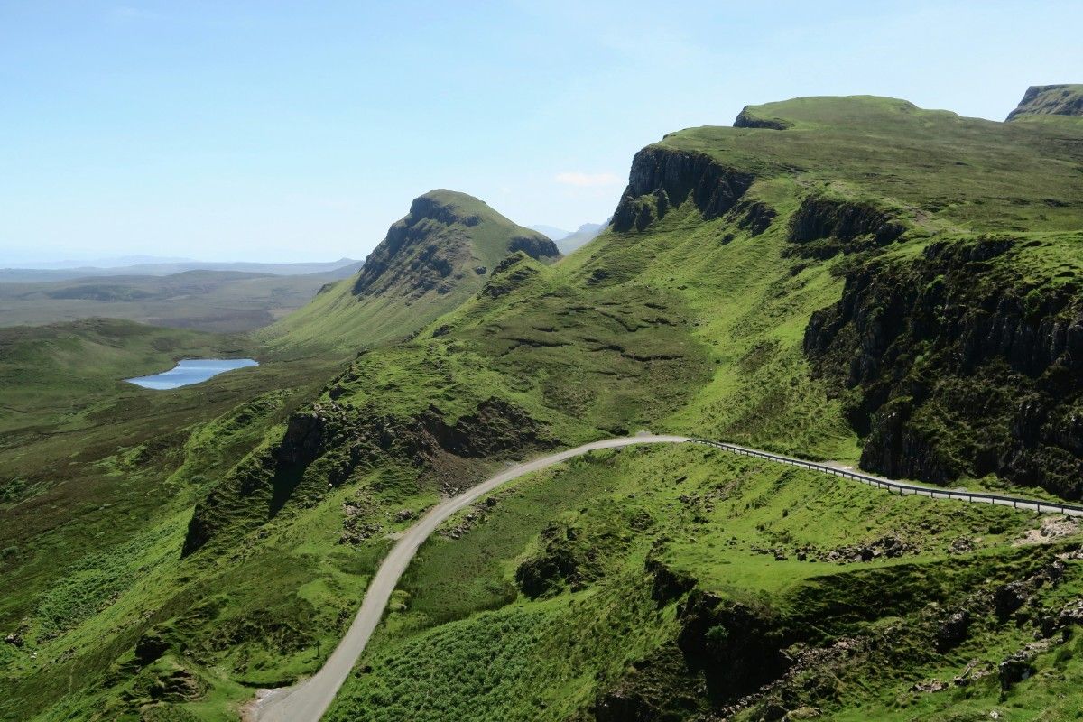 The sun shining over The Quiraing