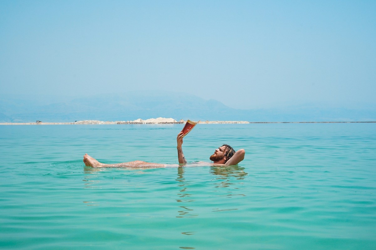 A man floating on The Dead Sea