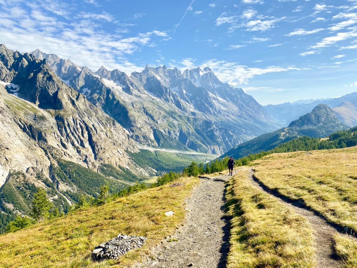 A person on a hike through the alps 