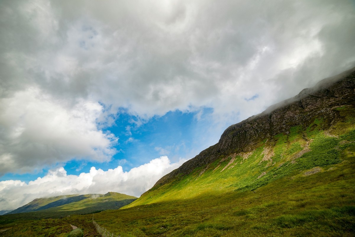 The sun hitting the mountains of the West Highlands Way