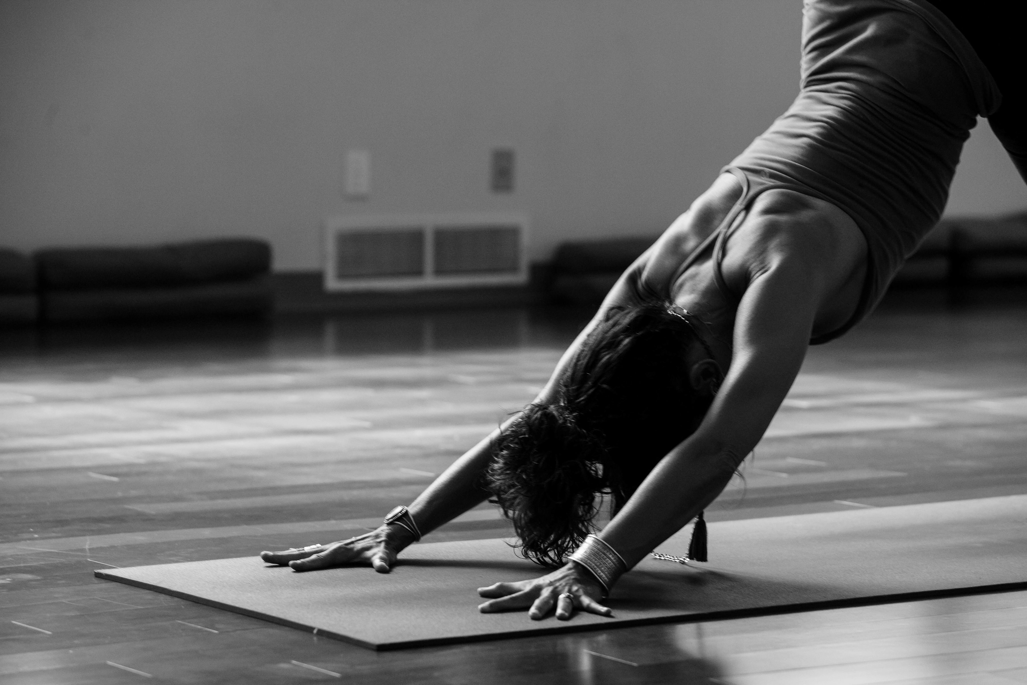 A person in a downward dog pose 