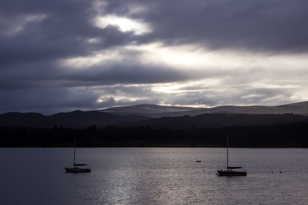 Sailboats on Loch Insh at Dusk