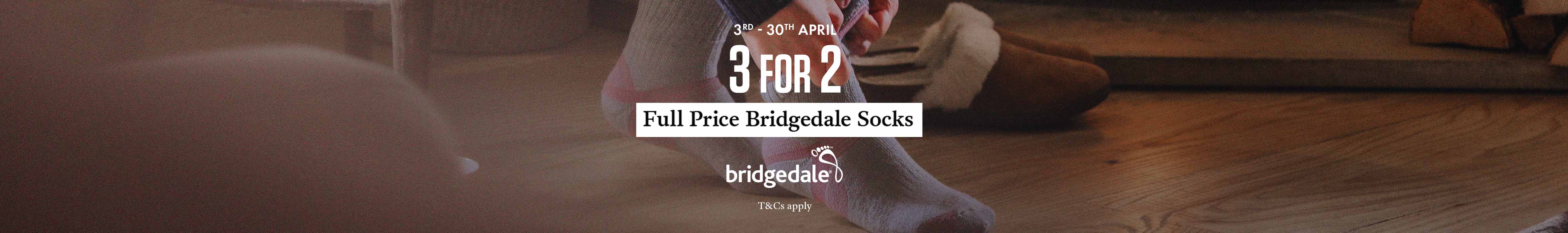 3 for 2 full price Bridgedale socks